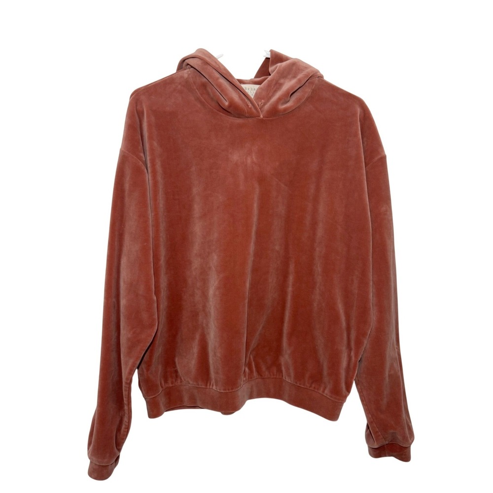 Urban Nation Hoodie Burnt Orange Velour Pullover Women XL Y2K Sweatshirt